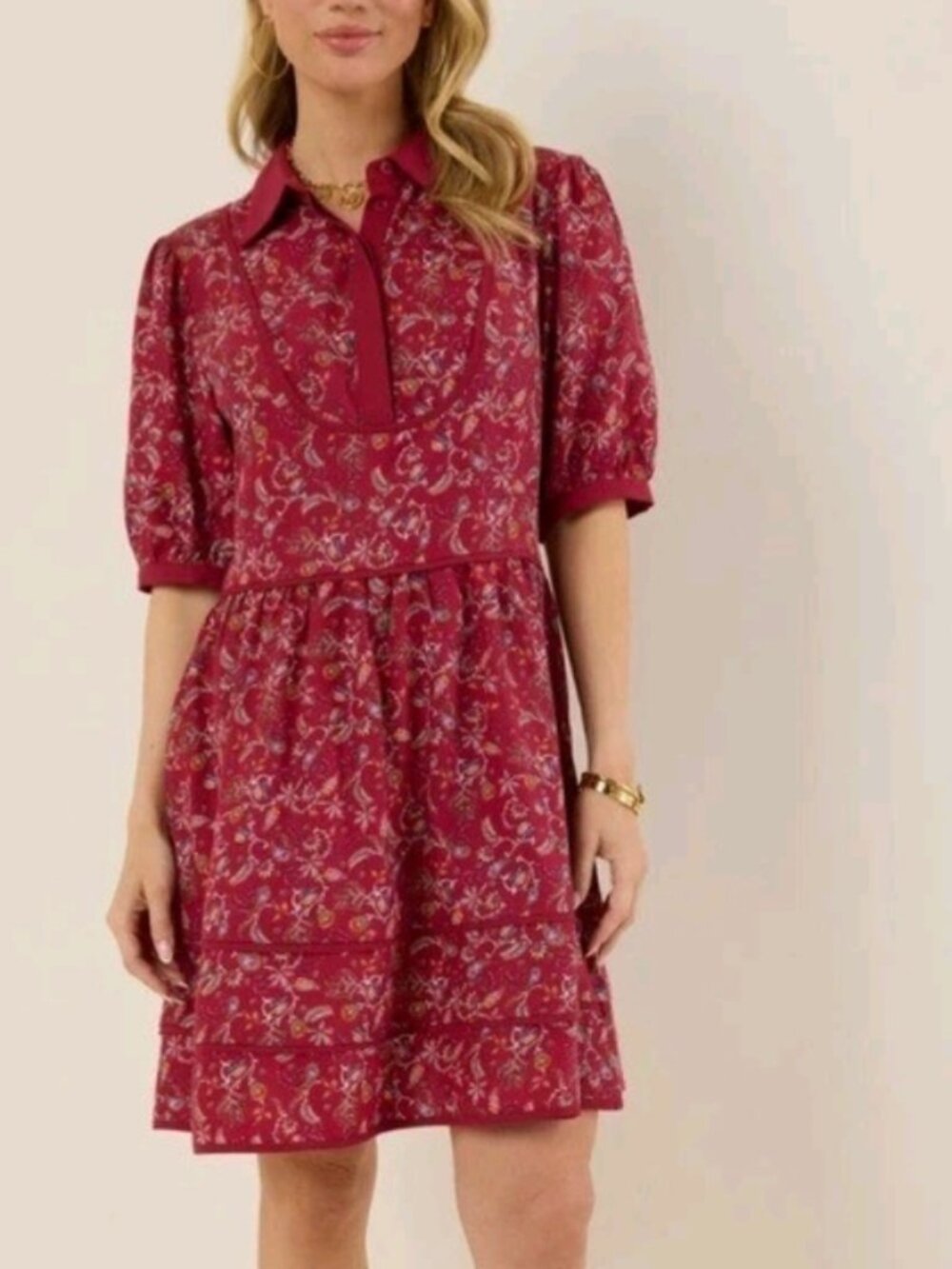 AVARA Jovie Dress Women’s small Maroon Floral Collared